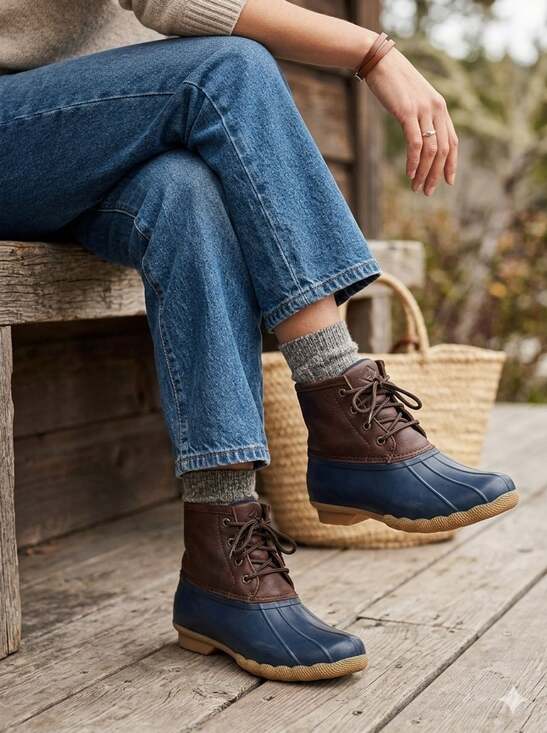 Sperry Shoes - Sperry Women's Saltwater 2-Eye Leather Duck Boots Blue Brown 7.5